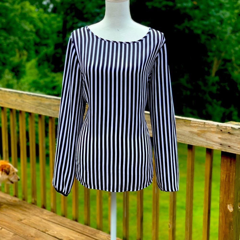 Nine West Navy & White Striped Blouse Size XL